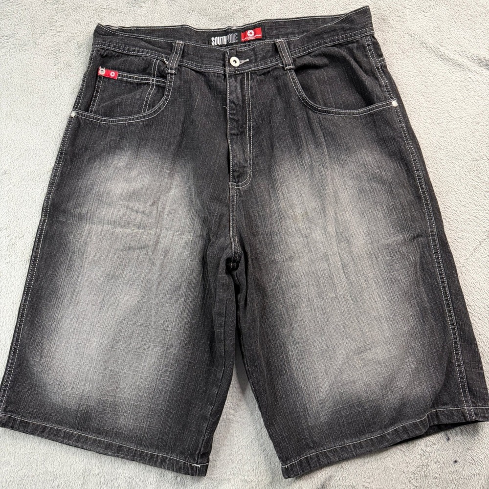 Southpole Mens Baggy Denim Shorts Black Faded Y2K Hip Hop Waist 36in. RN 82628